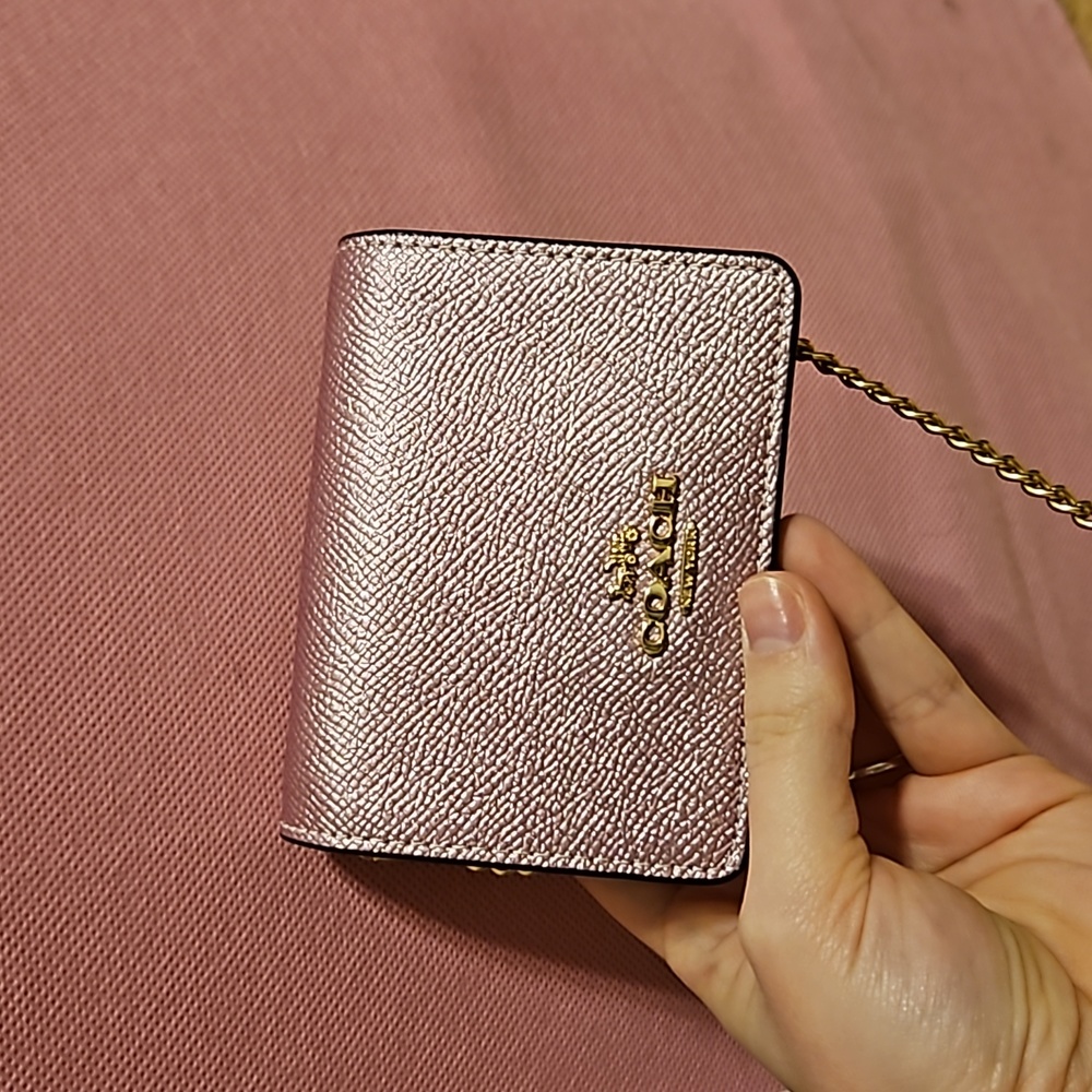 Coach Pink Metallic Crossbody Card Case